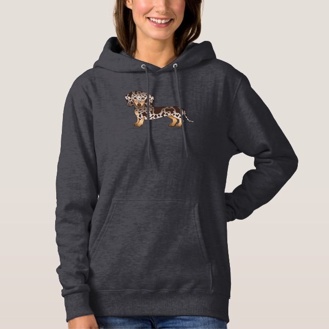 Pull À Capuche Dachshund à poil court chocolat et tan tacheté (Devant)