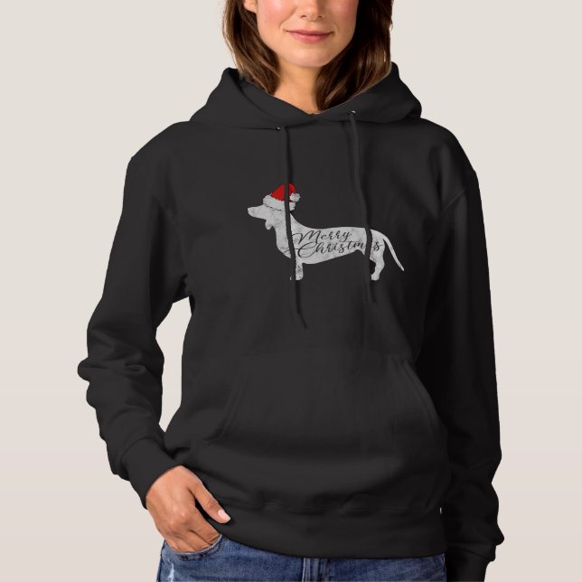 Pull À Capuche Dachshund Joyeux Noël I Doxie Père Noël Silhouette (Devant)