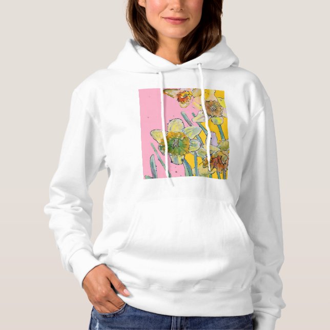 Pull À Capuche Daffodique Jaune Daffodique Floral Aquarelle Flowe (Devant)