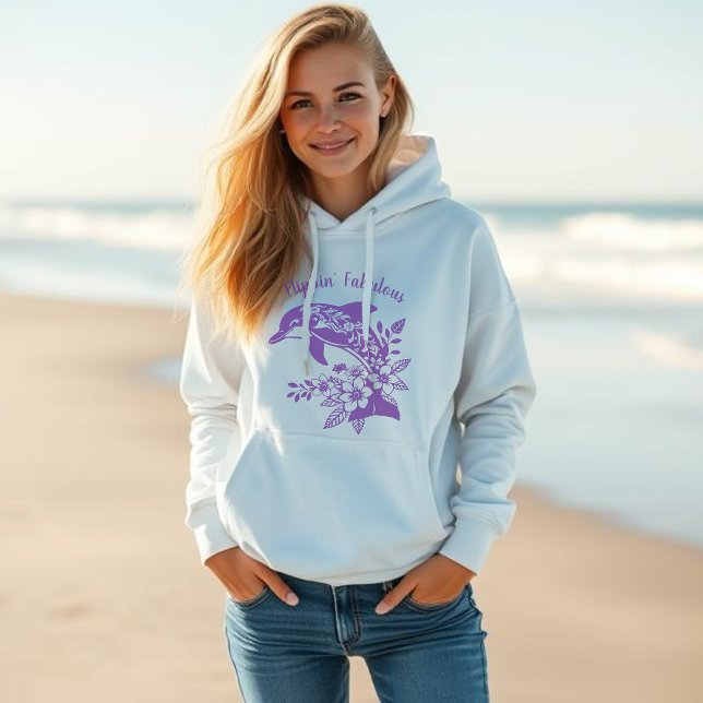 Pull À Capuche Dauphin d'Hawaï, incroyablement fabuleux (Hawaiian Dolphin Tropical Flowers, Fisherman Trending Fashion, Islander, Summer, Beach, Women Hoodie)