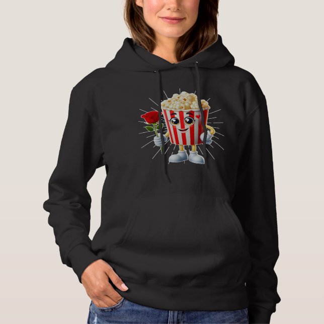 Pull À Capuche dessin amusant de pop-corn pour les amoureux (Devant)