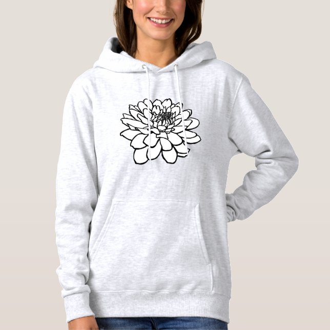 Pull À Capuche Dessin Chrysanthemum - noir et blanc (Devant)