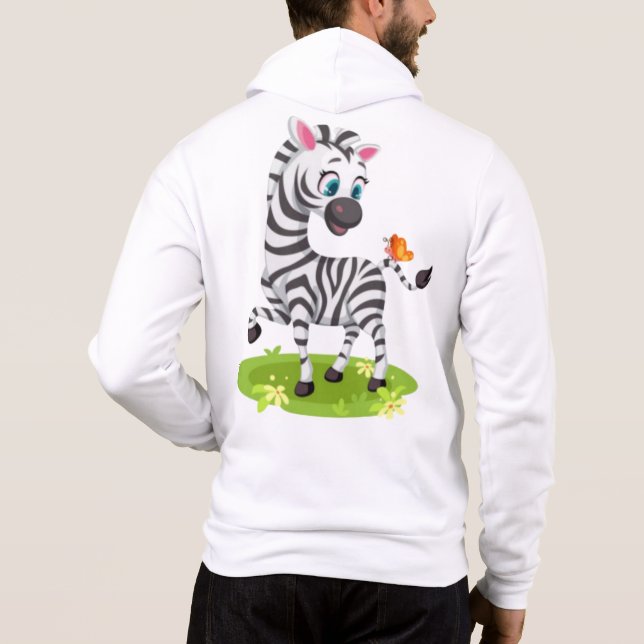 Pull À Capuche Dessin de bébé zèbre jouant avec papillon (Dos)