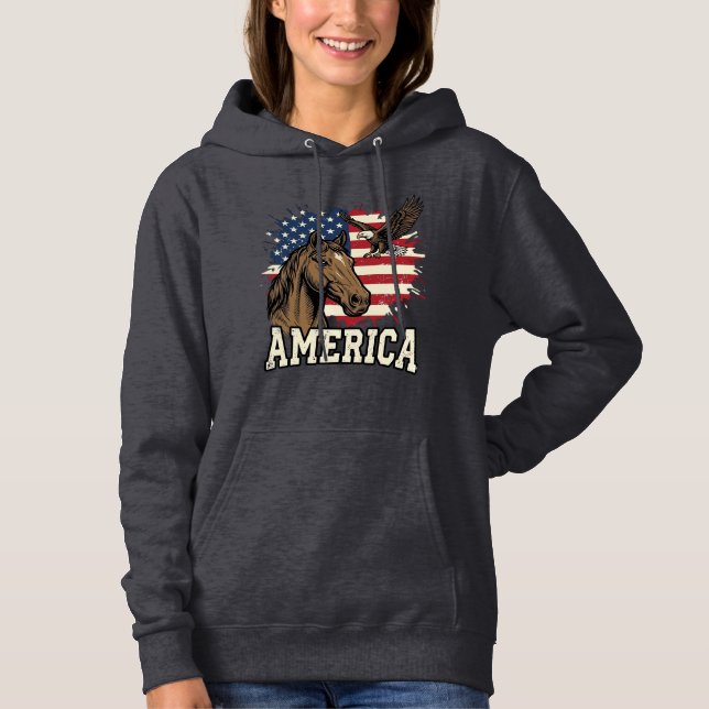 Pull À Capuche Dessin vectoriel patriotique de l'aigle de cheval  (Devant)