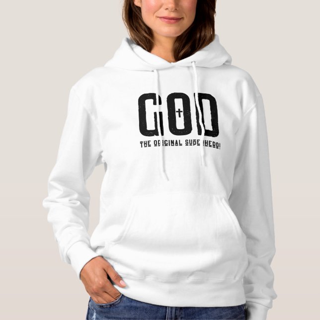 Pull À Capuche Dieu Le Superhéros original Croix biblique féminin (Devant)