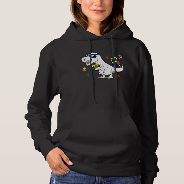Pull À Capuche Dinosaur Rex Autism Awareness Month Support Puzzle (Devant)