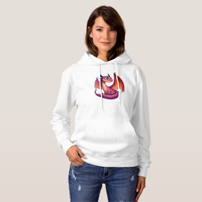 Pull À Capuche Dragon de dessin animé mignon violet/rouge (Devant entier)