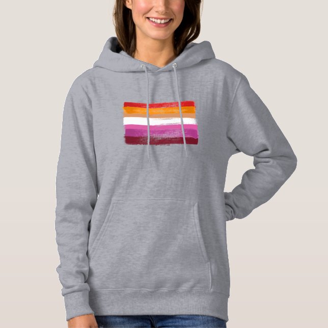 Pull À Capuche Drapeau de la fierté lesbienne peint rayures de co (Devant)