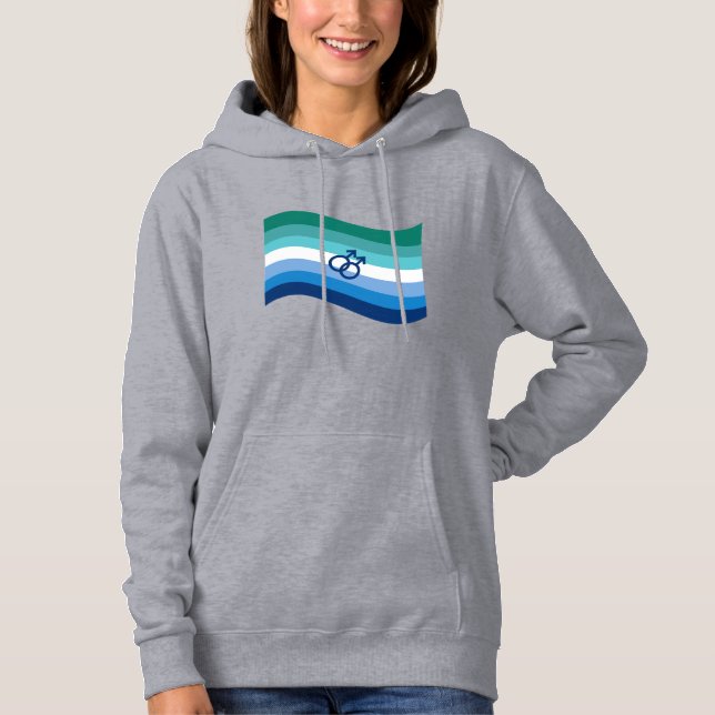 Pull À Capuche Drapeau gay masculin azur ondoyant de fierté d'amo (Devant)