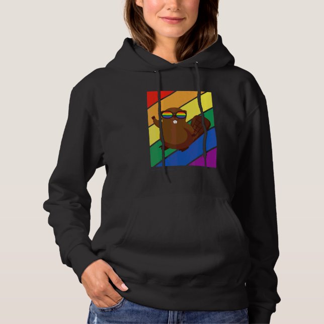 Pull À Capuche Drapeau Lgbtq Mois De La Fierté Gay Castor Arc-En- (Devant)