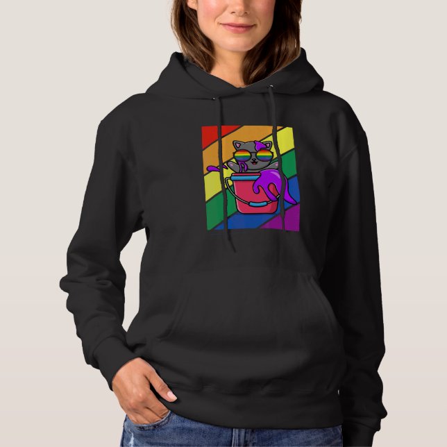 Pull À Capuche Drapeau Lgbtq Mois De La Fierté Gay Chat Arc-En-Ci (Devant)