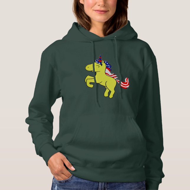 Pull À Capuche Drapeau Mane caricature Unicorn Yellow Patriotic U (Devant)