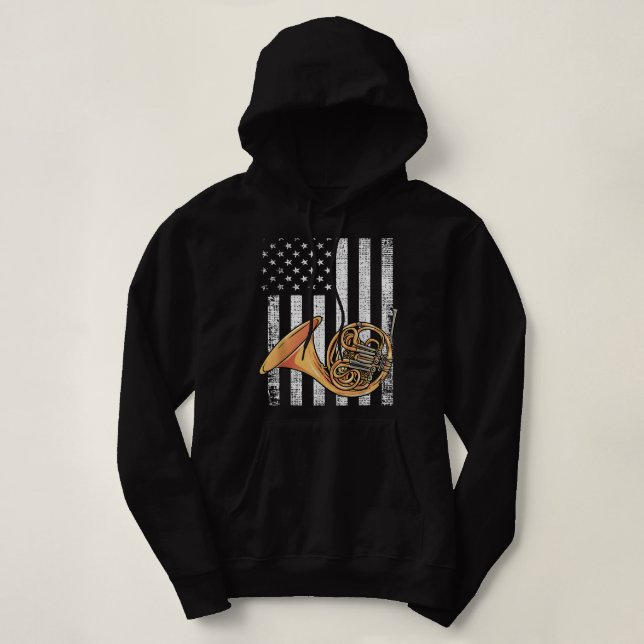 Pull À Capuche Drapeau Patriotique Américain Design - French Horn (Design devant)
