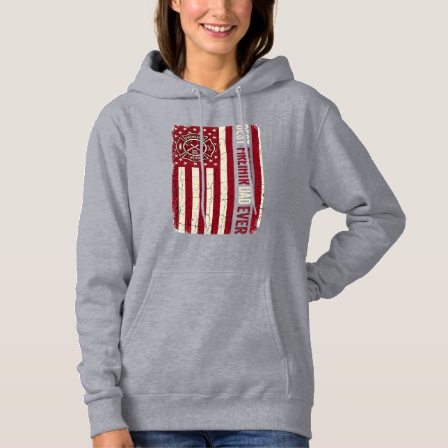 Pull À Capuche Drapeau vertical vintage papa pompier (Devant)
