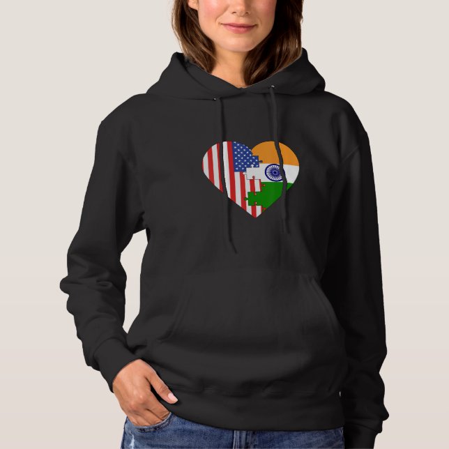 Pull À Capuche Drapeaux USA et Inde Cœur (Devant)