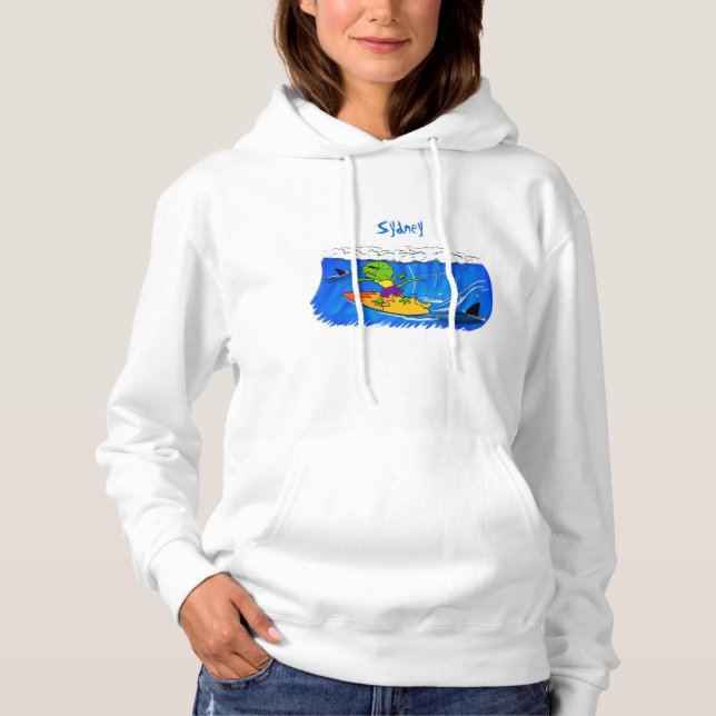 Pull À Capuche Drôle caricature de surf de lézard au cou (Devant)