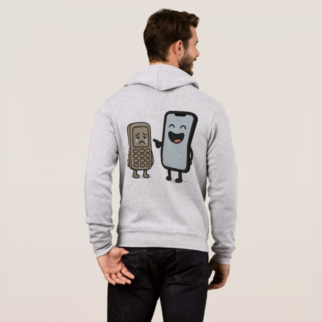 Pull À Capuche Drôle Cartoon _ Nouveau Smartphone vs Vieux Téléph (Dos entier)