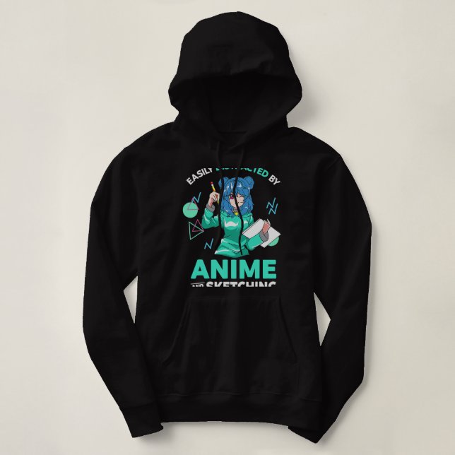 Pull À Capuche Drôle facile distrait par l'Anime et l'esquisse Gi (Design devant)