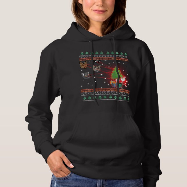 Pull À Capuche Drôle Laser Eyes Chat laide lumières de Noël (Devant)