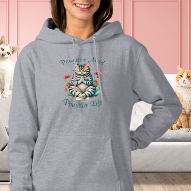 Pull À Capuche Drôle Méditation Cat Inspirationnel Positif Citati (Positive Mind Positive Life Funny Inspirational Quote Cat Pun Hoodie )