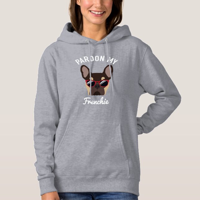 Pull À Capuche Drôle Pardon mon Français Brown Tan French Bulldog (Devant)