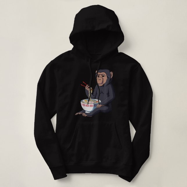 Pull À Capuche Drôle Singe Japonais Kawaii Ramen Chimpanzee (Design devant)