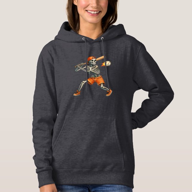 Pull À Capuche Drôle Skeleton batte Baseball Halloween T-shirt (Devant)