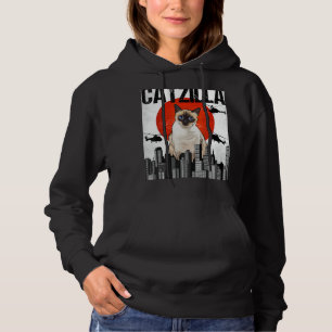 Pull À Capuche Drôle Vintage Japonais Catzilla Siamese Chat