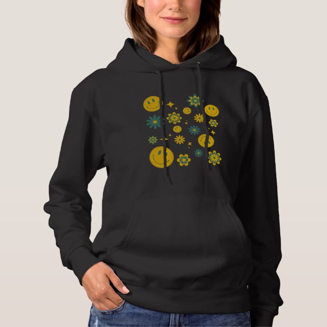 Pull À Capuche drôle visage sourire et fleurs super (Devant)
