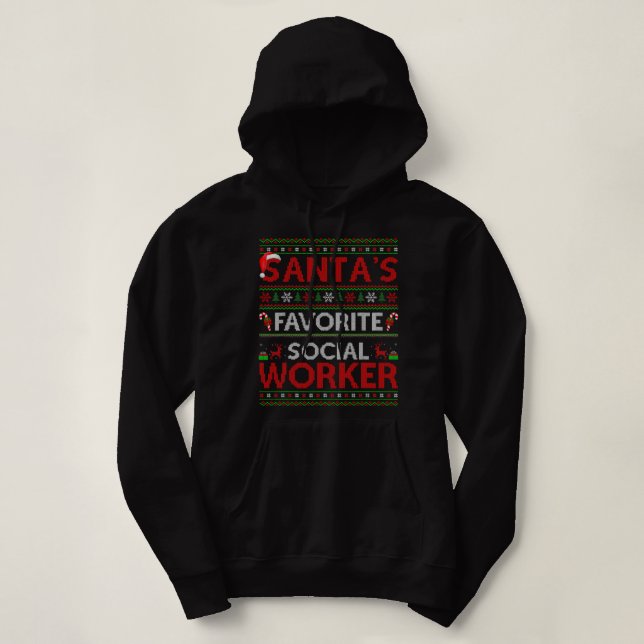 Pull À Capuche Éclairage de Noël moche Santas Favori Social Worke (Design devant)