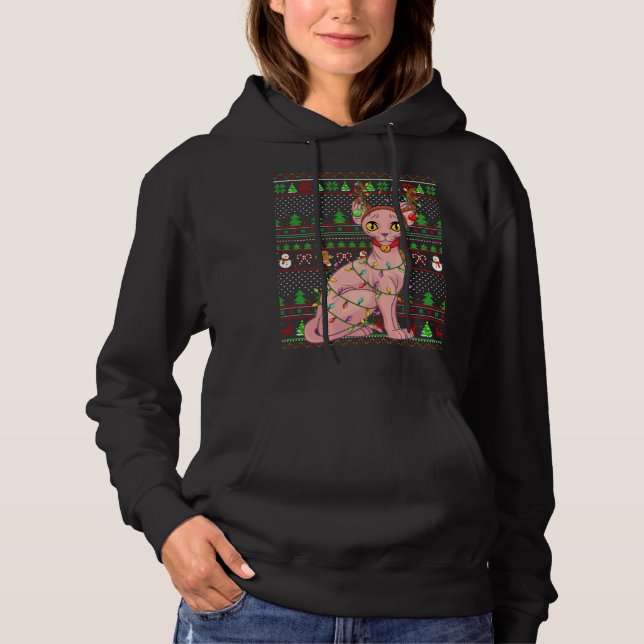 Pull À Capuche Éclairage de style doux Xmas Sphynx Chat Christ (Devant)