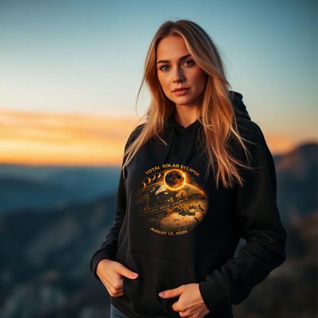 Pull À Capuche Éclipse solaire totale 2026 - Zone de totalité (Total Solar Eclipse 2026-Path of Totality hoodie women)