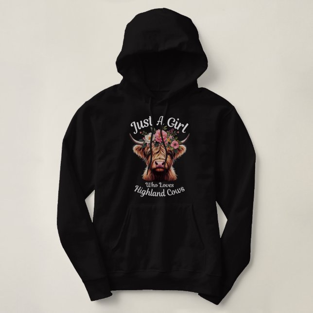 Pull À Capuche Écossaise Highland Cattle Juste Une Fille Qui Aime (Design devant)