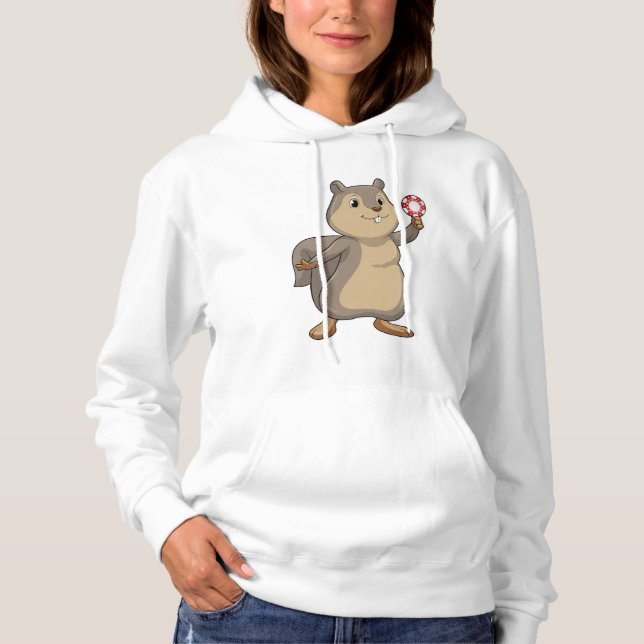 Pull À Capuche Écureuil au Poker avec des jetons de Poker (Devant)