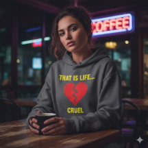 Edgy Y2K Broken Heart Hoodie - That Is Life Cruel 