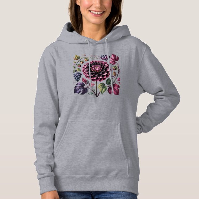 Pull À Capuche Elégant Dahlia Botanique & Grapevine Floral Art (Devant)