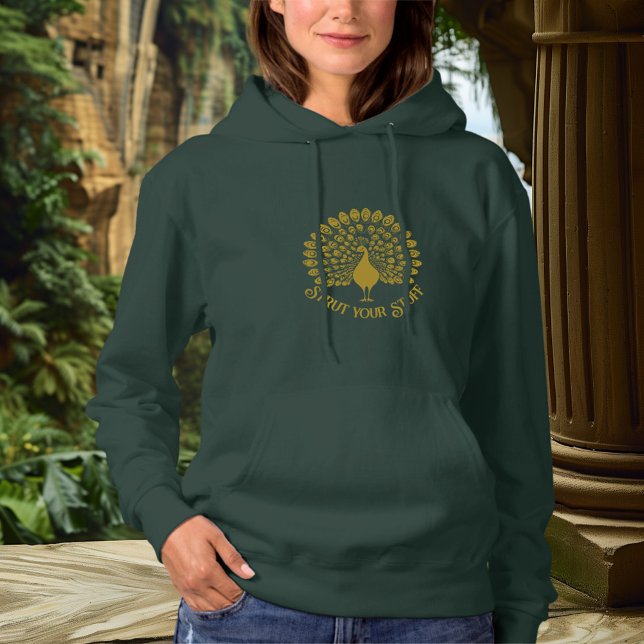 Pull À Capuche Élégant Paon Art Nouveau Affirmation Graphique  (Créateur téléchargé)
