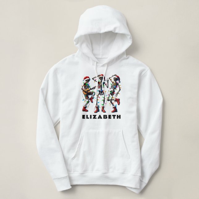 Pull À Capuche Elégant Squelette de Noël : Jam et danse guitare ! (Design devant)