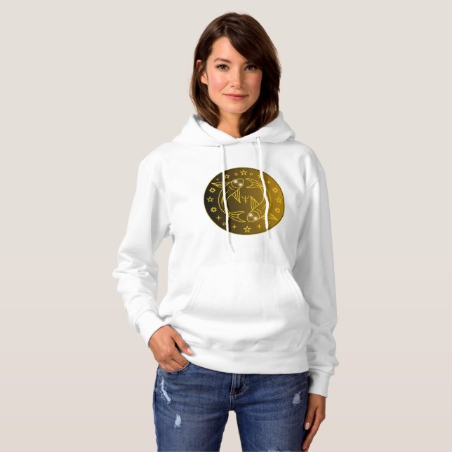 Pull À Capuche Emblème du Zodiaque Poissons | Symbole Céleste Min (Devant entier)