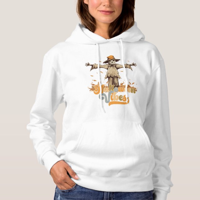 Pull À Capuche Épouvantail aux vibrations groovy d'Halloween (Devant)