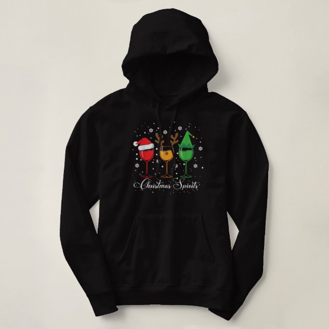 Pull À Capuche Esprits De Noël Drôle Lunettes De Vin Noël Fêtes (Design devant)