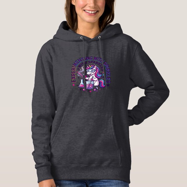 Pull À Capuche Expérience de licorne avec publicité coupée en sci (Devant)