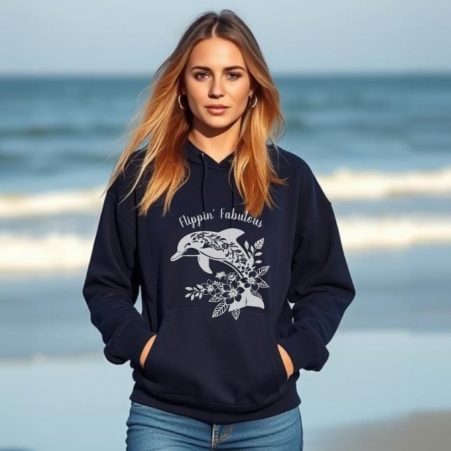 Pull À Capuche Fabuleux Dauphin Hawaiien Flippin (Hawaiian Dolphin Tropical Flowers, Fisherman Trending Fashion, Islander, Summer, Beach, Women Hoodie)