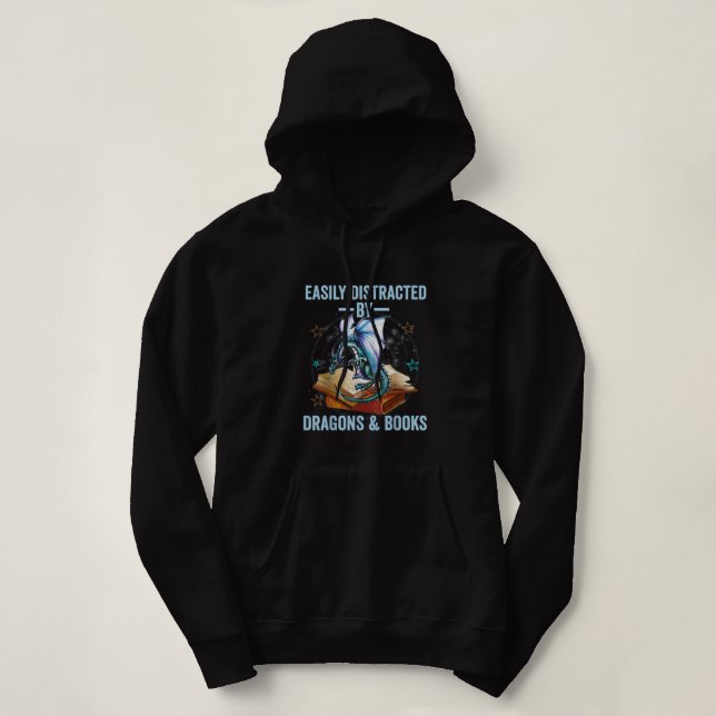 Pull À Capuche Facilement Distrait Par Dragons Et Livres Enfants  (Design devant)