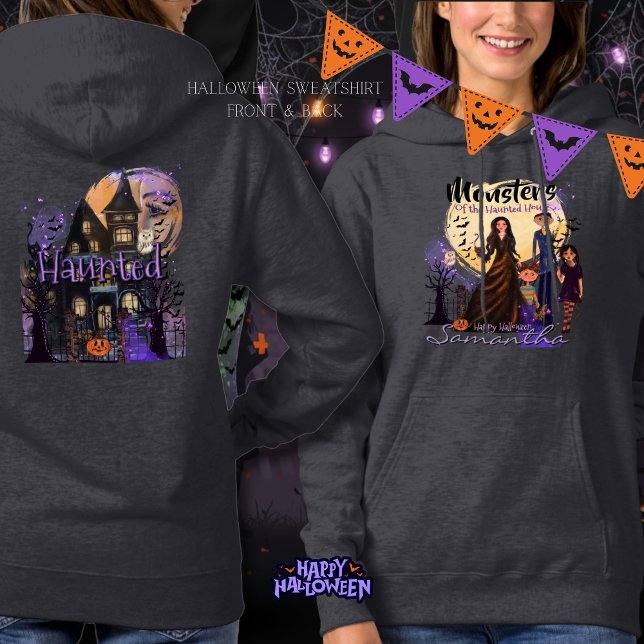 Pull À Capuche Famille Monster Haunted House avant et arrière (Front & Back Haunted House Monster Family Hoodie)