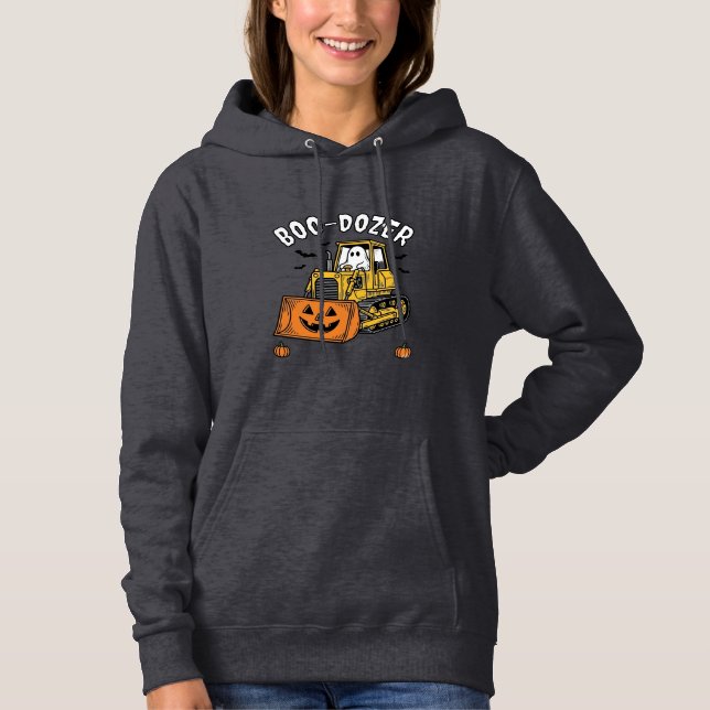 Pull À Capuche Fantôme d'Halloween Boo Dozer Bulldozer Drôle_1 (Devant)