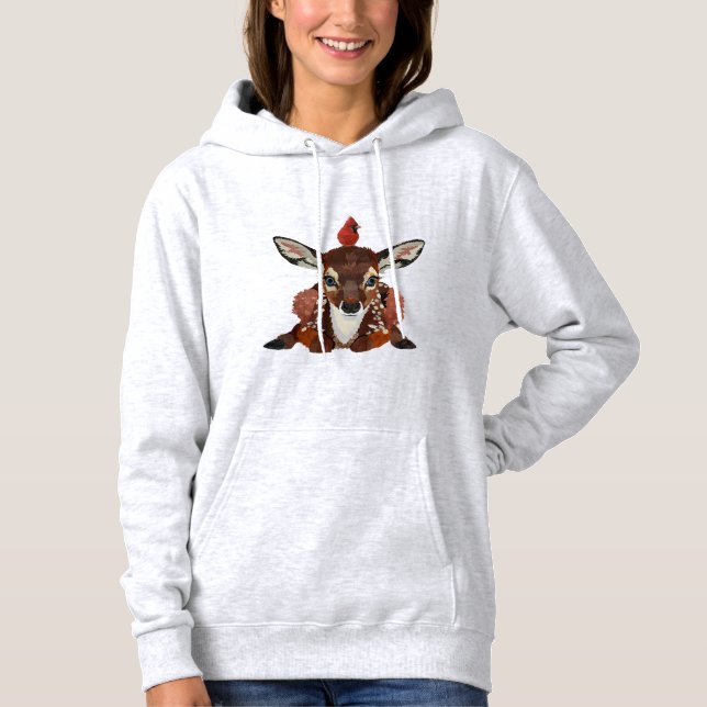 PULL À CAPUCHE FAON ET CARDINAL (Devant)