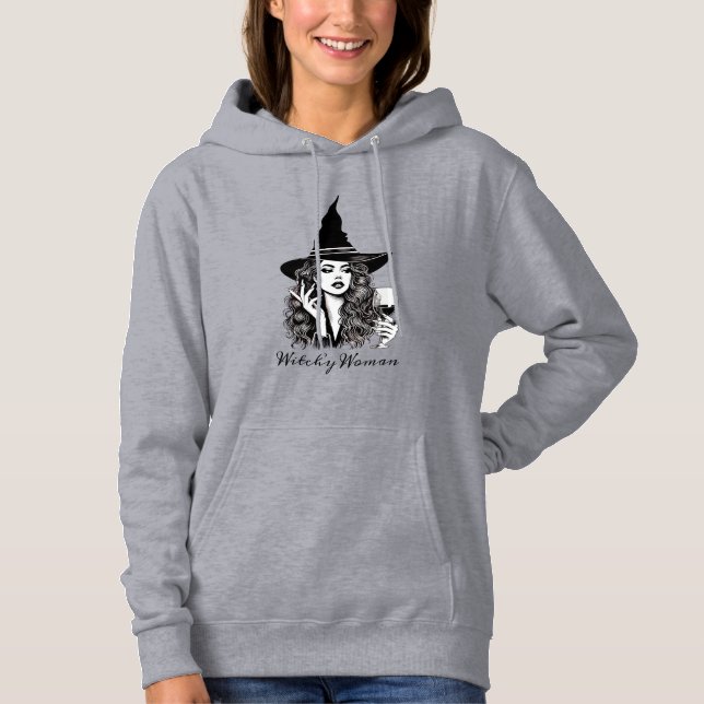 Pull À Capuche Femme de cuisine, Sorcière noire élégante tenant d (Devant)