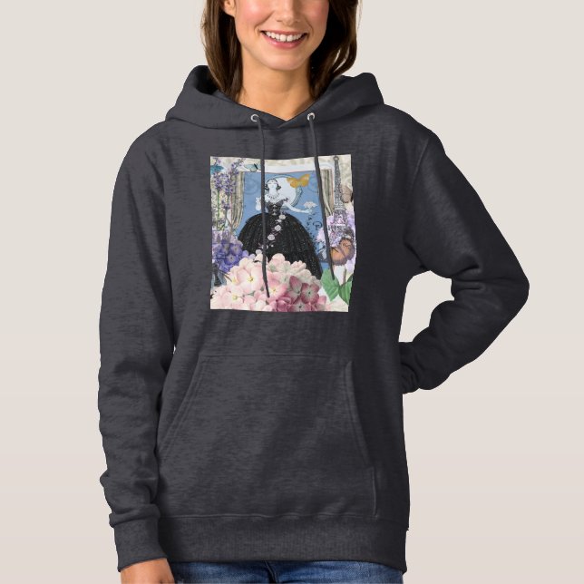 Pull À Capuche Femme élégante bleue Robe florale fantaisie  (Devant)