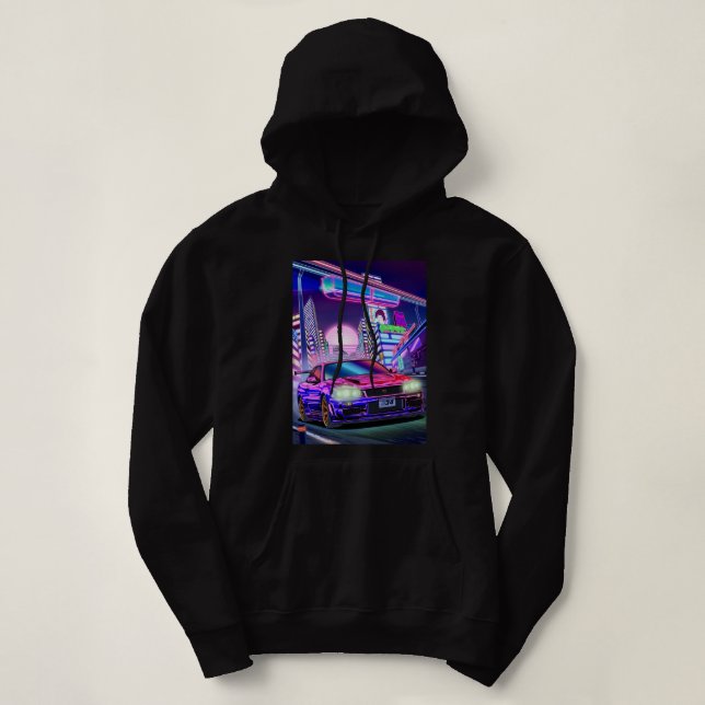Pull À Capuche Femme Homme Nissan Skyline Gt-R R34 Vaporwave (Design devant)